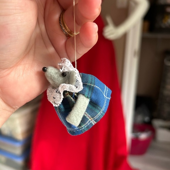 4/$50 felted handmade Plaid Blue Mouse vintage Christmas Ornament 🐭 - Picture 3 of 6